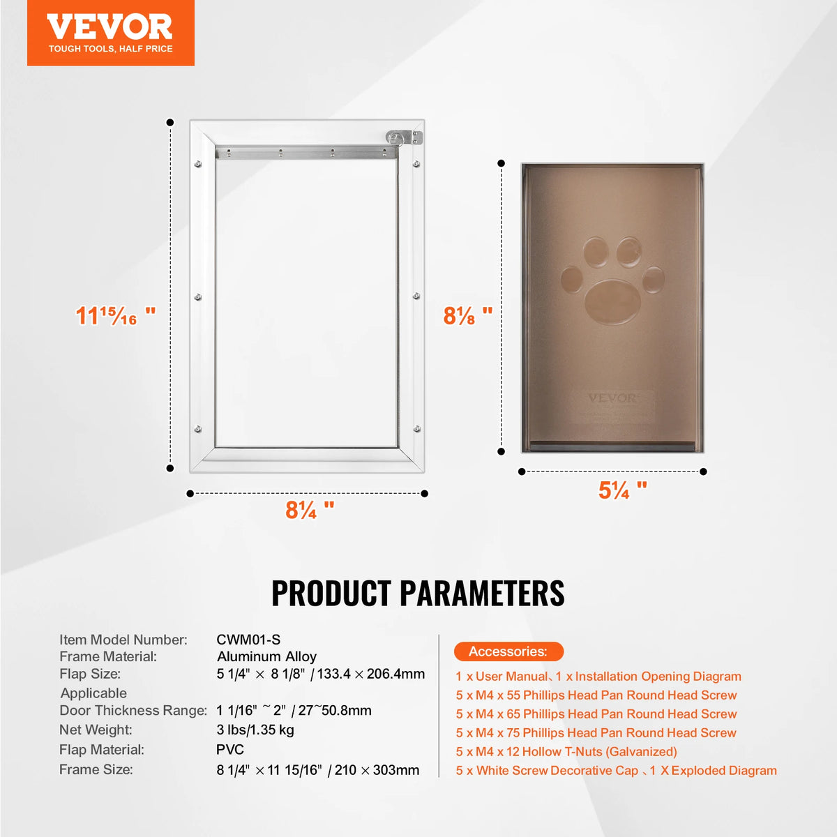 SucceBuy Pet Door Aluminum Frame with Lock and Flap System Weatherproof Doggy Door Easy to Install in Interior or Exterior Doors
