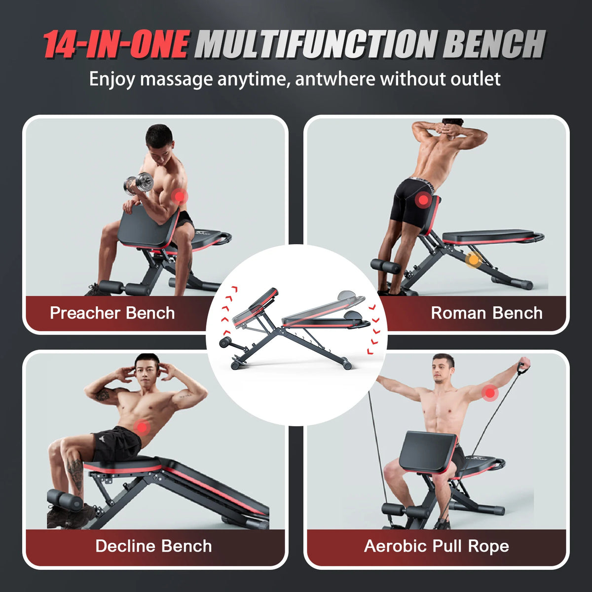 14-in-1 Foldable Dumbbell Bench Weight Pre-Assembled Multi-Functional 1000 lbs 6 Adjustable Levels for Full Body Workout