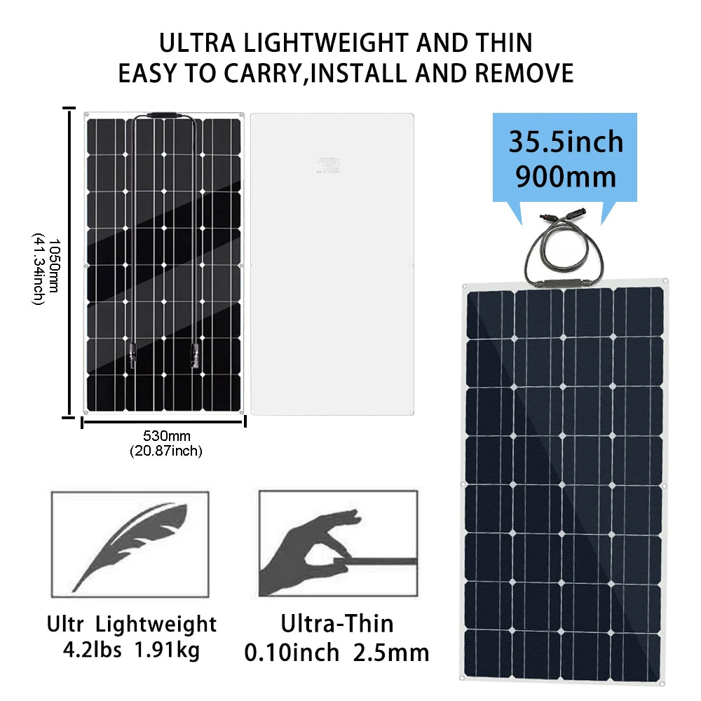 Solar Panels 400 Watts Flexible Waterproof Monocrystalline Solar Cell Panel Kit for Camping Home Car Off Grid 12Volt System