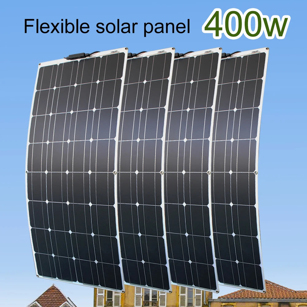 Solar Panels 400 Watts Flexible Waterproof Monocrystalline Solar Cell Panel Kit for Camping Home Car Off Grid 12Volt System
