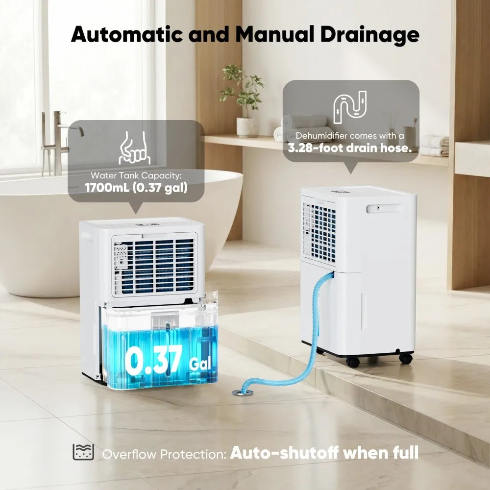 HUMILABS OL07-D008A Dehumidifier for Home & Basement, Covers up to 1600 Sq.Ft, Ultra-Quiet 37dB, Smart Humidity Control, Continuous Drain Hose, 1.7L Water Tank, Auto Defrost, Child Lock, LED Touch Panel, R290 Energy Saving