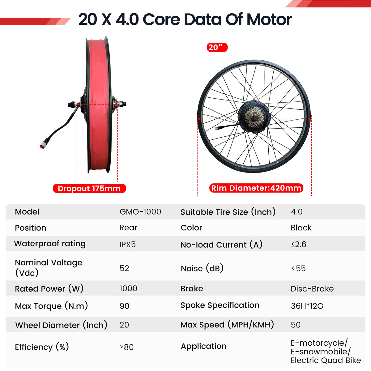 Powallon 1000W Brushless Rear Wheel Hub Motor Conversion Kit