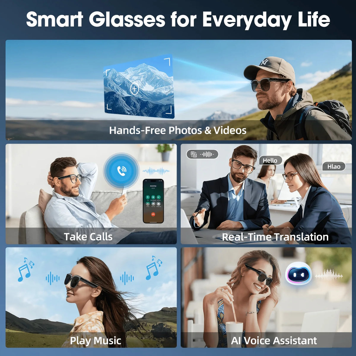 Smart Camera Glasses With 8MP Video, Bluetooth And Live Translation