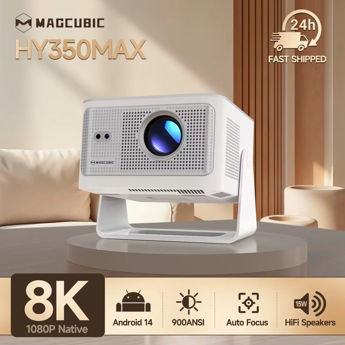 Magcubic Android 14 900ANSI Projector Auto Focus Native 1080P Support 8K With Wifi6 BT5.4 Portable Movie Outdoor HY350Max