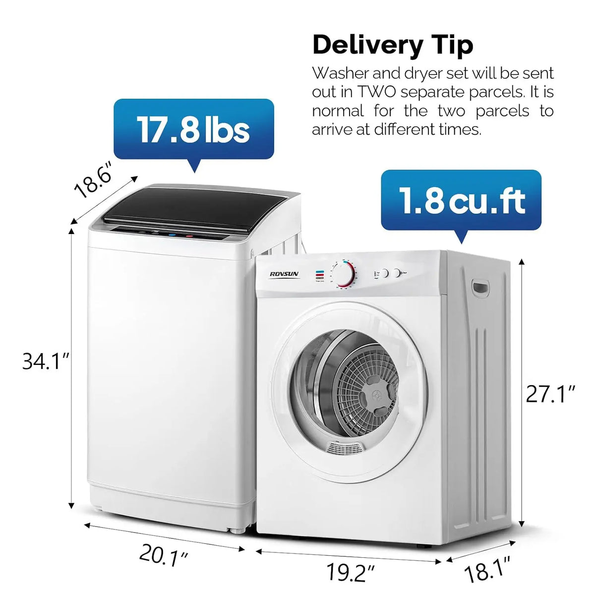 1.8CuFt Portable Clothes Dryer and 17.8LBS Full-Automatic Washing Machine Set, Compact Laundry Washer and Dryer, Customized