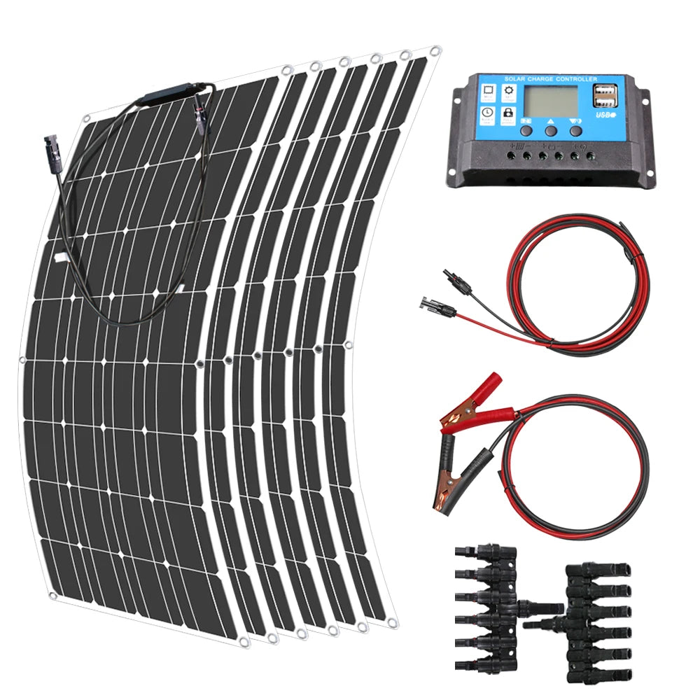 ASUNERGE 12V Flexible Solar Panel 600W 100W 200W 300W 400W 500W Bendable Waterproof Monocrystalline Best Solar Panel China RV