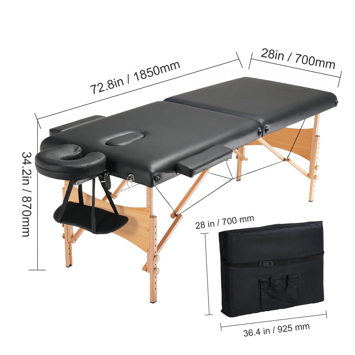 SucceBuy Portable Massage Table Folding Lightweight Adjustable Salon Tattoo Bed Massage Center Spa Therapy Clinic Home Beauty