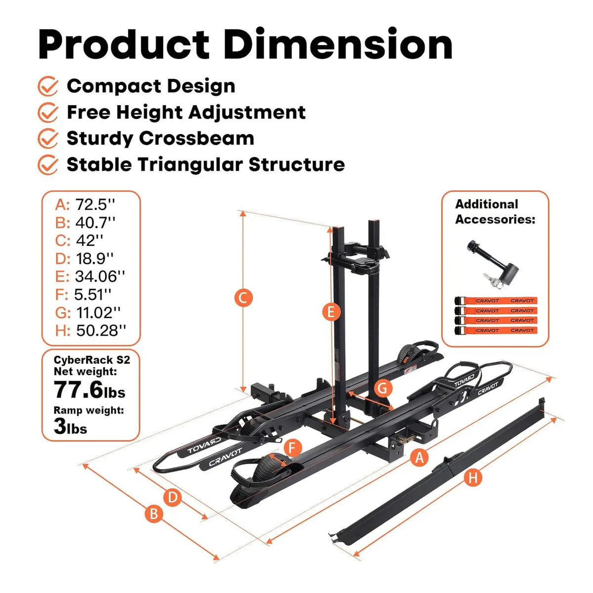CyberRack S2 Ebike Rack, 300 lbs Capacity Foldable Bike Racks for Tow Hitch Heavy Electric Bike Carrier for 2, Customized