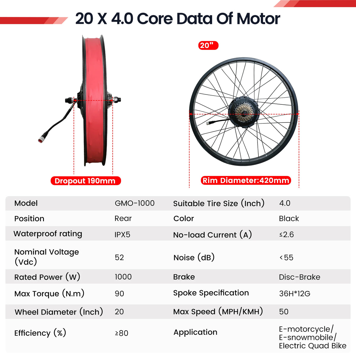 Powallon 1000W Brushless Rear Wheel Hub Motor Conversion Kit