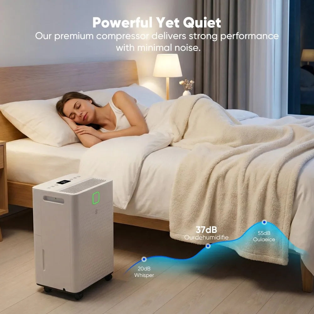 HUMILABS OL07-D008A Dehumidifier for Home & Basement, Covers up to 1600 Sq.Ft, Ultra-Quiet 37dB, Smart Humidity Control, Continuous Drain Hose, 1.7L Water Tank, Auto Defrost, Child Lock, LED Touch Panel, R290 Energy Saving
