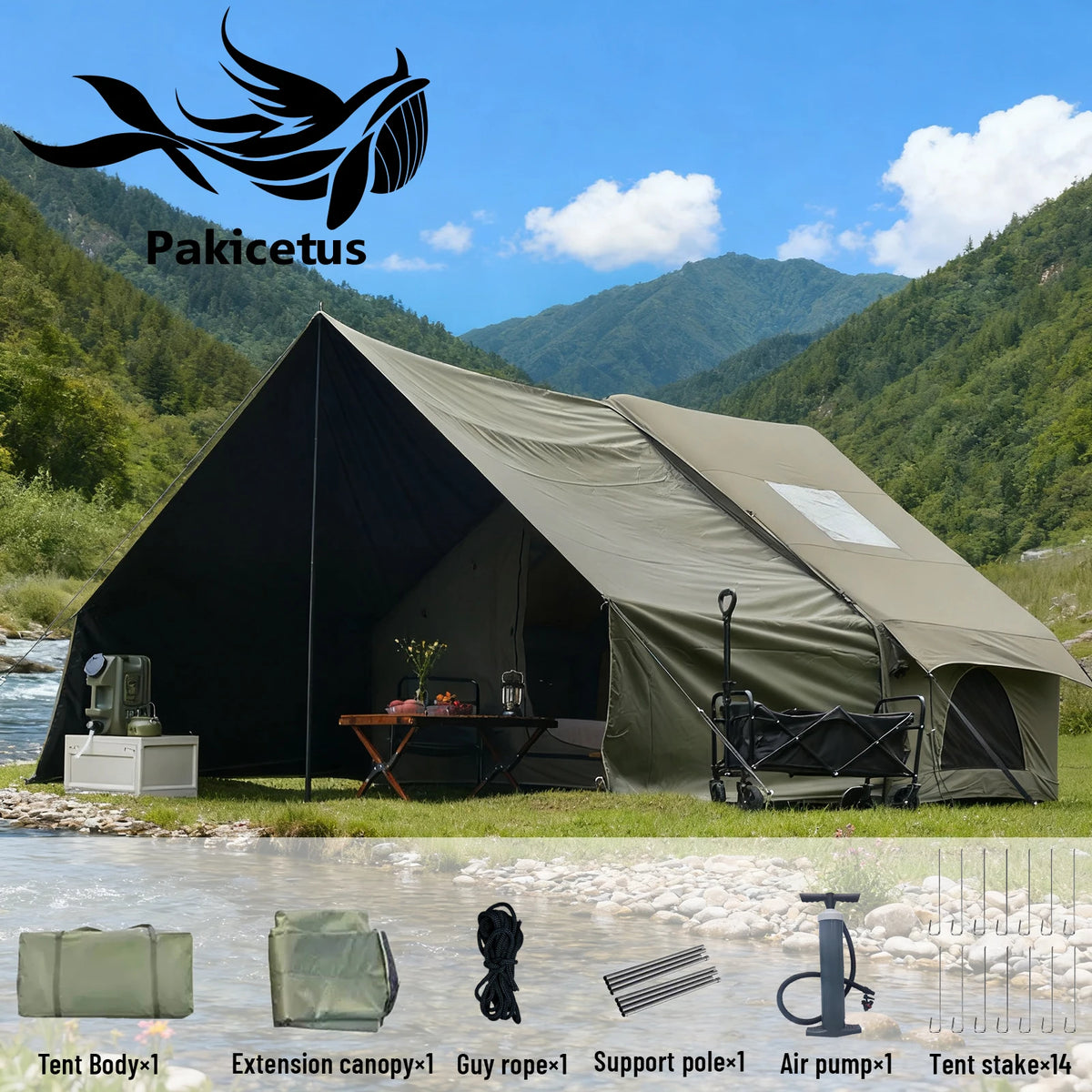 Pakicetus Inflatable Camping Tent With Sun Canopy For Family Adventures
