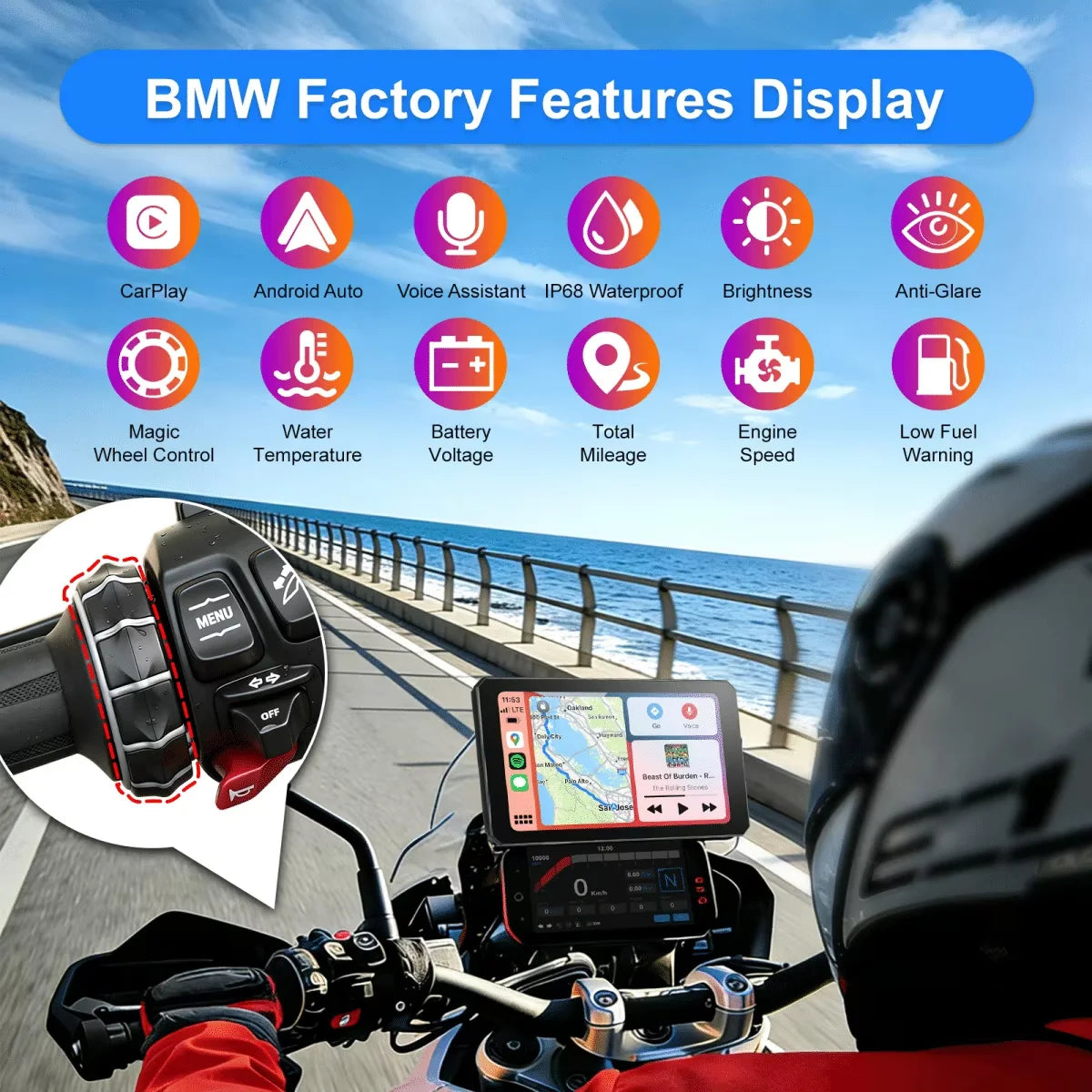 B7 Pro Android Auto for BMW Motorcycle Carplay M1000 XR R1200GS R1250GS S1000XR S1000RR R1300GS Wireless Navigation 7 Inch