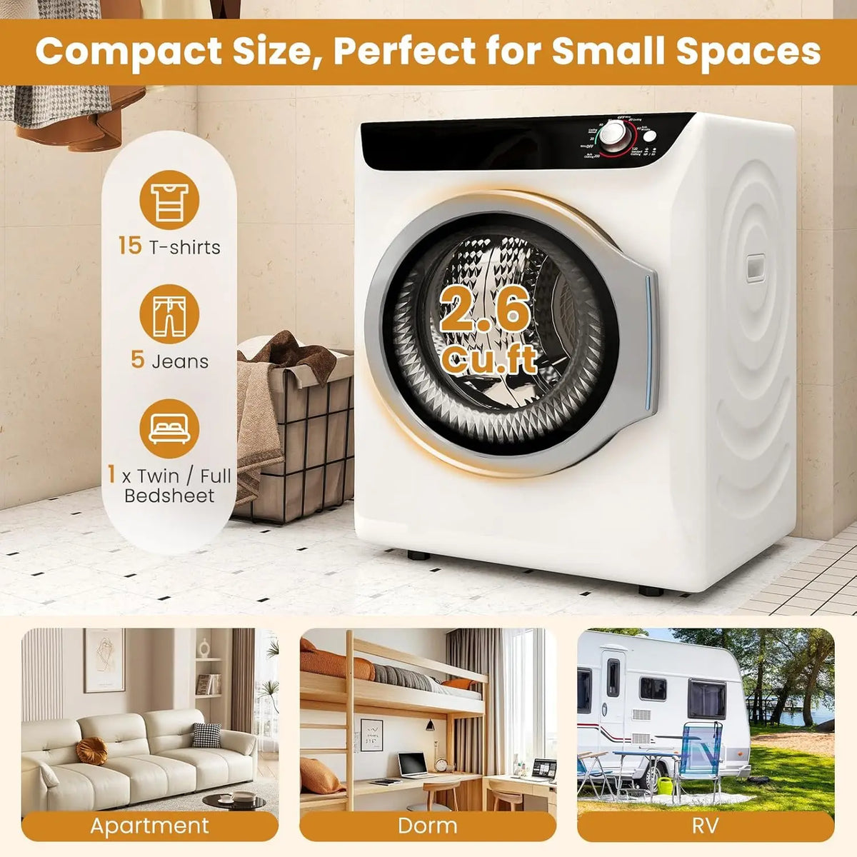Portable Washer and Dryer Combo Set, 28 lbs Fully Automatic Washing Machine with Stainless Steel Inner Tub, 2.6 Cu.Ft Portable D