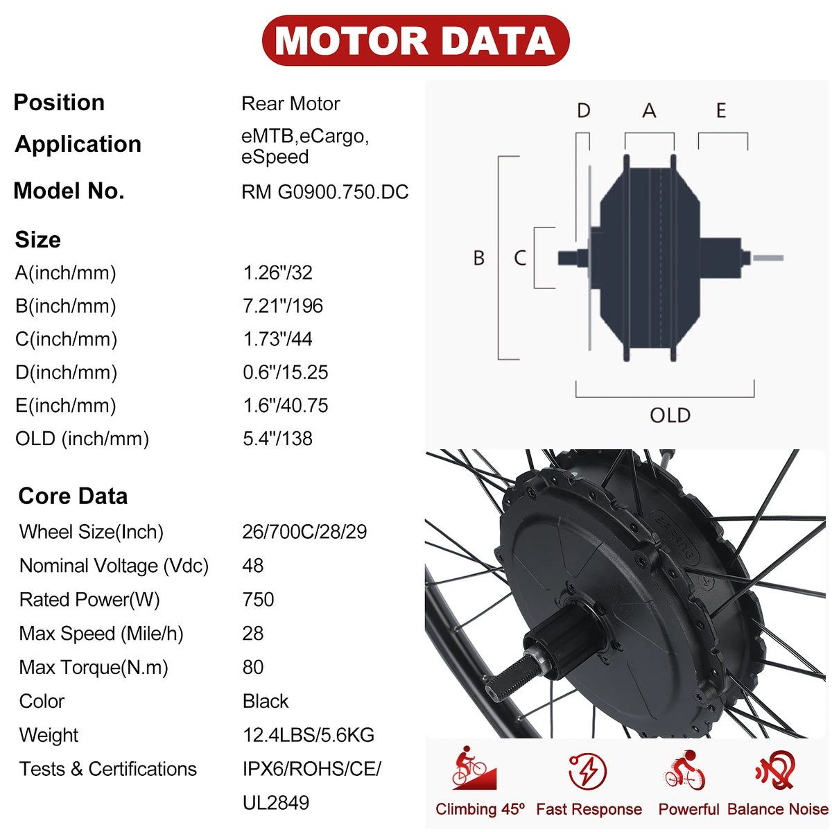 BAFANG G0900 750W Brushless Rear Hub Motor Conversion Kit