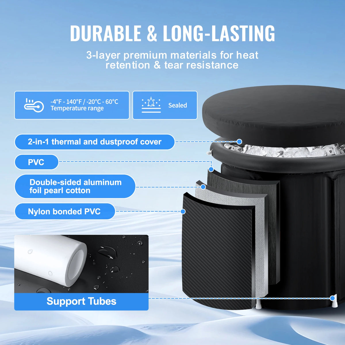 SucceBuy Ice Bath Tub Cold Water Therapy Plunge Tub for Athletes Portable Outdoor Ice Barrel Plunge Pool Inflatable Ice Bathtub