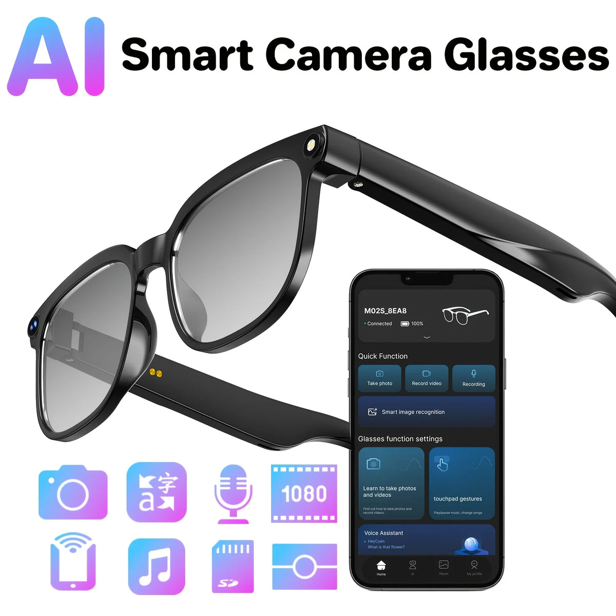 Smart Camera Glasses With 8MP Video, Bluetooth And Live Translation