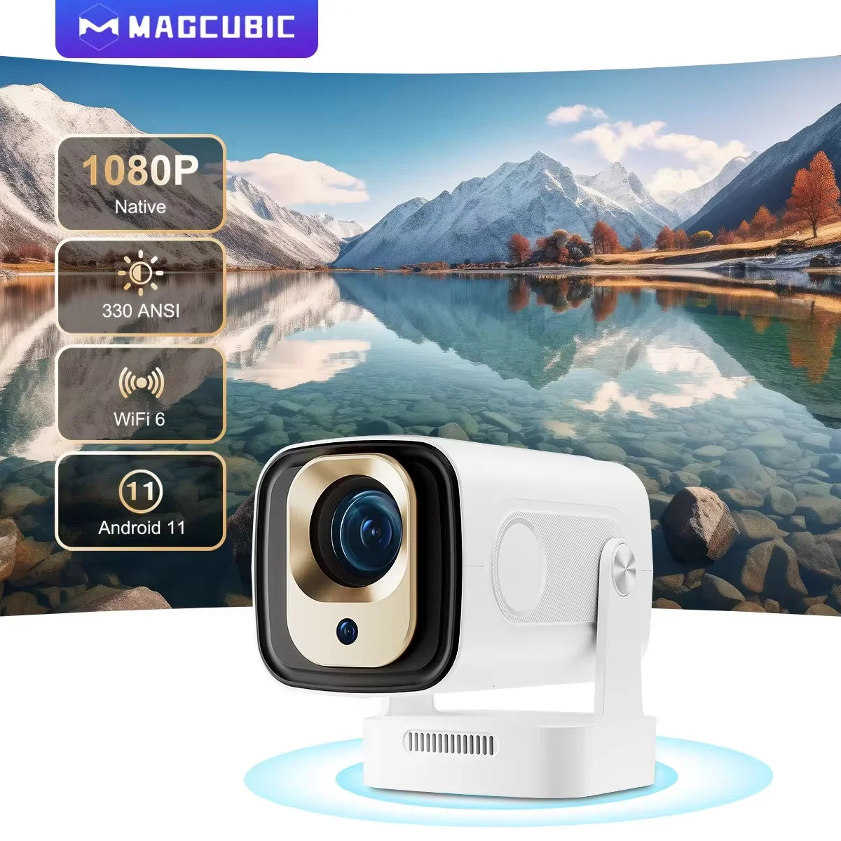 Magcubic HY310 Auto Focus Projector 1080P Native 4K 330ANSI Android 11 WiFi6 BT5.4 Mini Outdoor Movie Projector with Air Mouse
