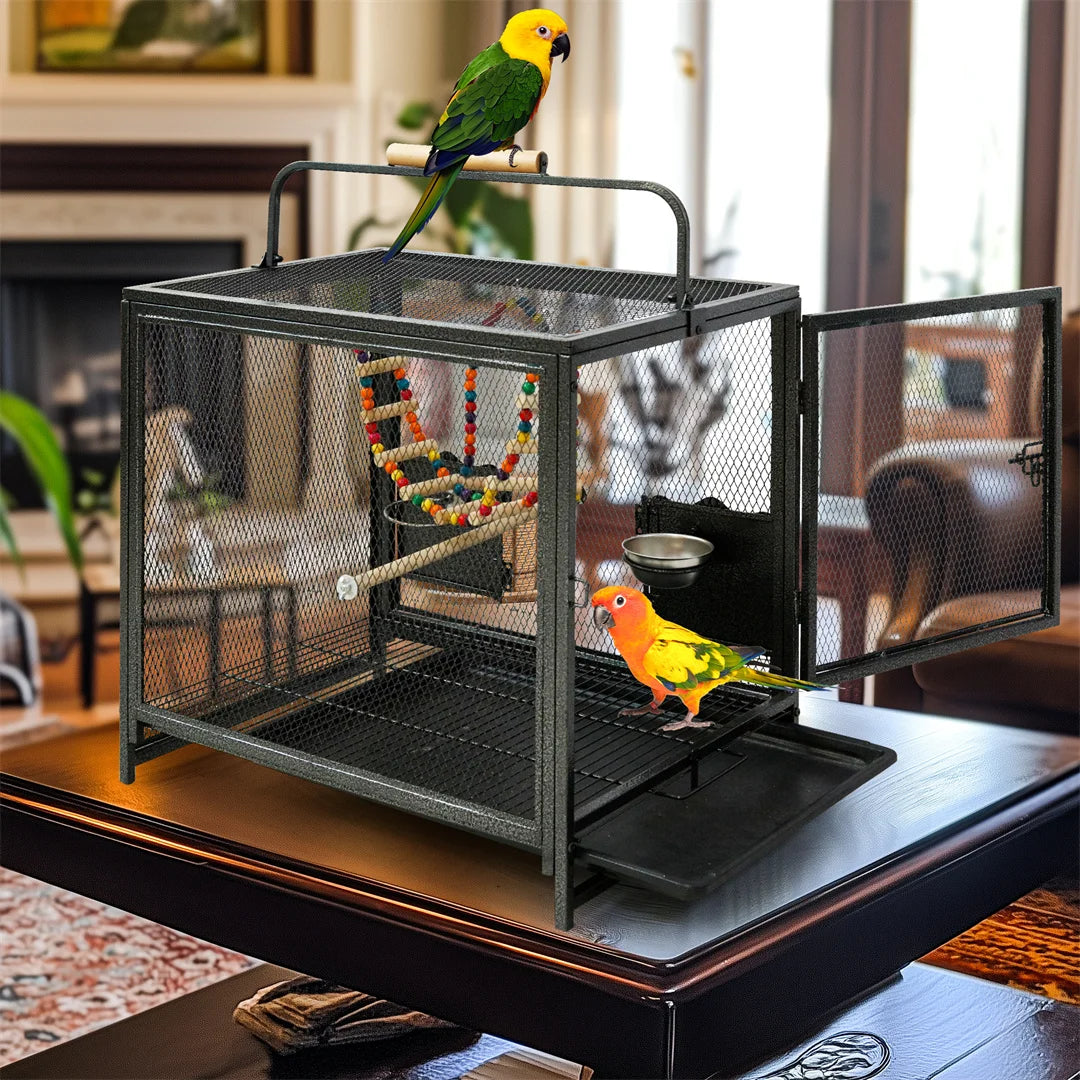 Portable Bird Cage Playpen Travel Carrier with Hammock And Toy Removable Tray for Small Pets - Outdoor And Indoor Use