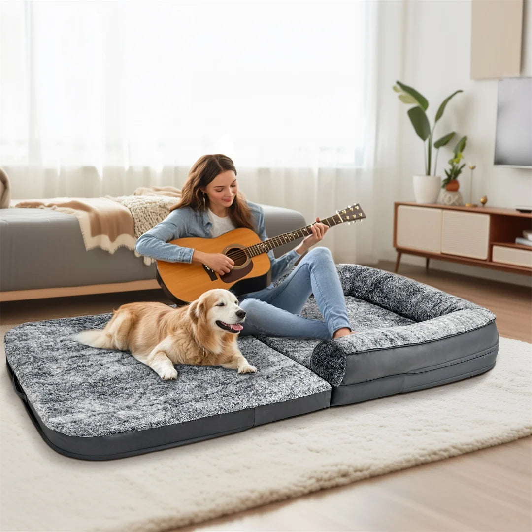 180cm Long Human-Size Giant Dog Bed Foldable Calming Pet Dog Bed Plush Cover Orthopedic