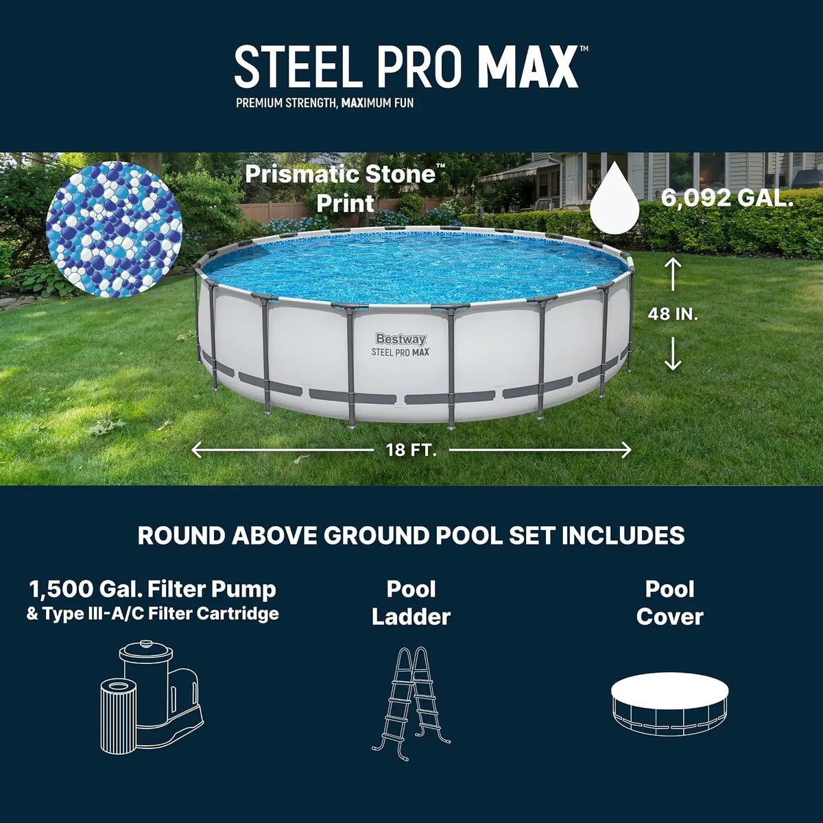 Steel pro MAX 18' X 48" above Ground round Swimming Pool Set with Metal Frame Filter Pump And Ladder - Outdoor Pool ，custom