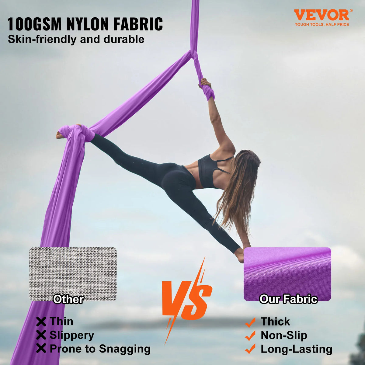SucceBuy 8.7/11Yards Aerial Yoga Hammock & Swing Yoga Starter Kit Aerial Silk Fabric Yoga Strap Accessory for All Levels Fitness
