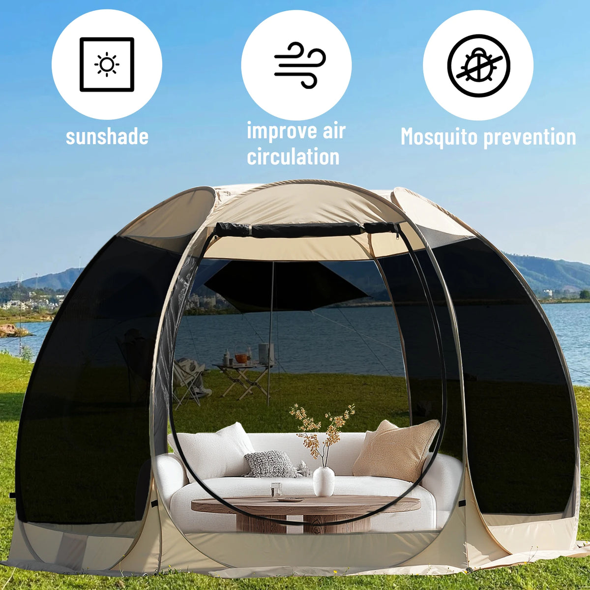 Portable Screen House Tent with Mosquito Net 6-8 Person Camping Backyard Patio & Protection Outdoor Shelter Suitable for family
