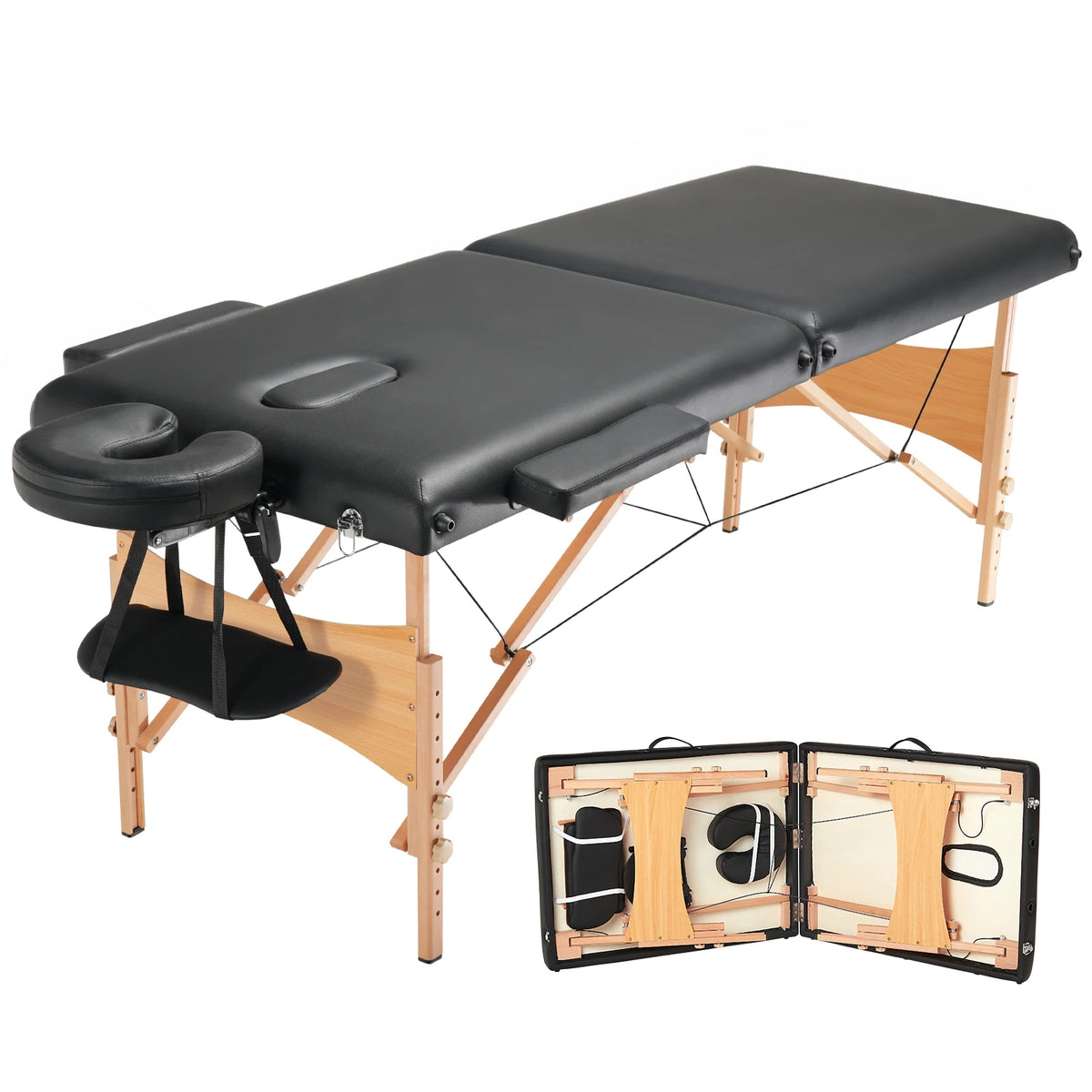 SucceBuy Portable Massage Table Folding Lightweight Adjustable Salon Tattoo Bed Massage Center Spa Therapy Clinic Home Beauty