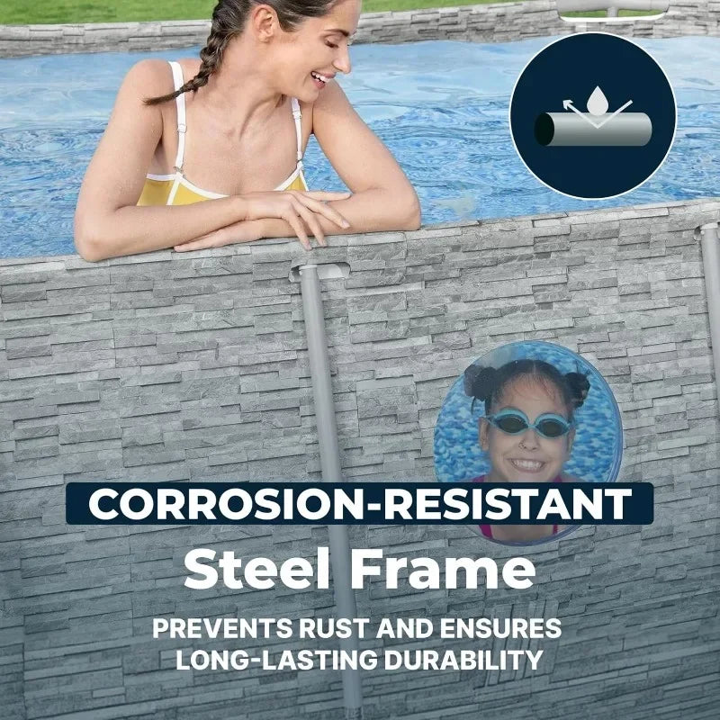 Bestway Power Steel Swim Vista 14’ x 8'2" x 39.5” Above Ground Pool, Oval Metal Frame Outdoor Swimming Pool Set with Filter Pump