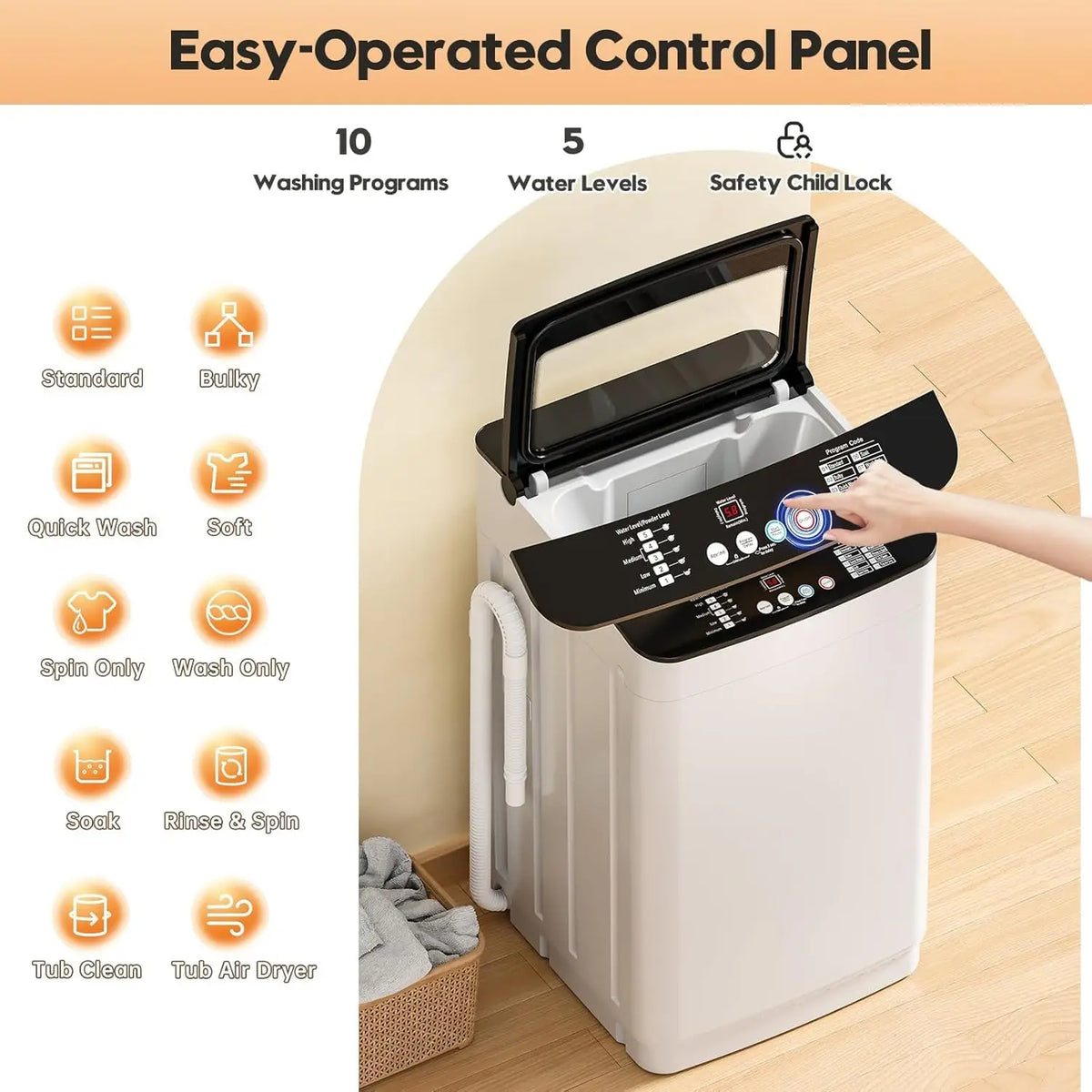 Portable Washer and Dryer Combo Set, 28 lbs Fully Automatic Washing Machine with Stainless Steel Inner Tub, 2.6 Cu.Ft Portable D