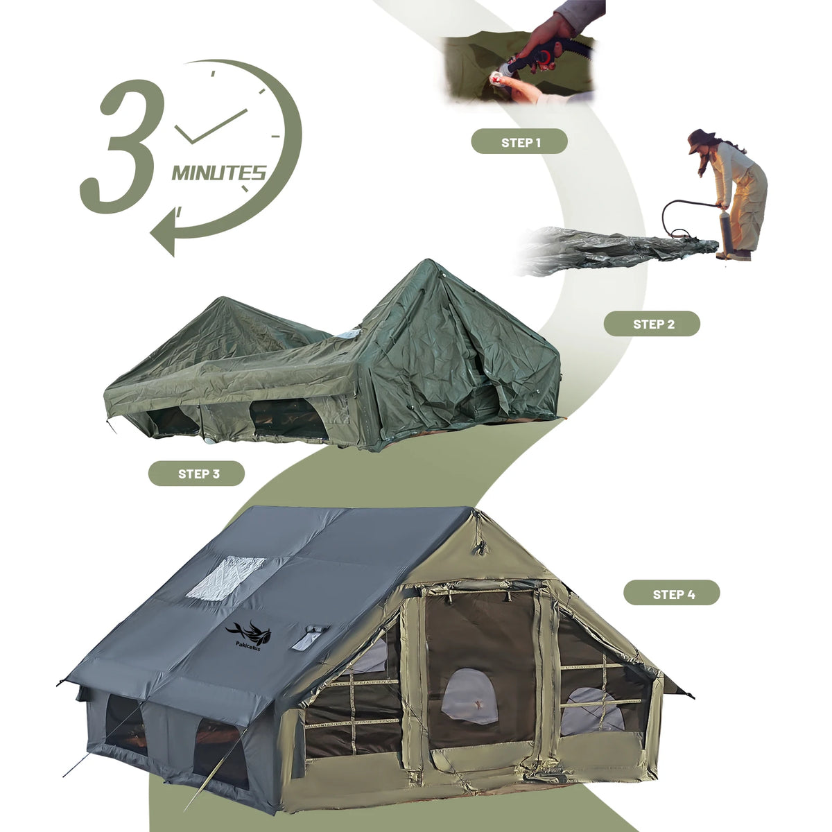 Pakicetus Luxury Inflatable Glamping Tent With Manual Hand Pump