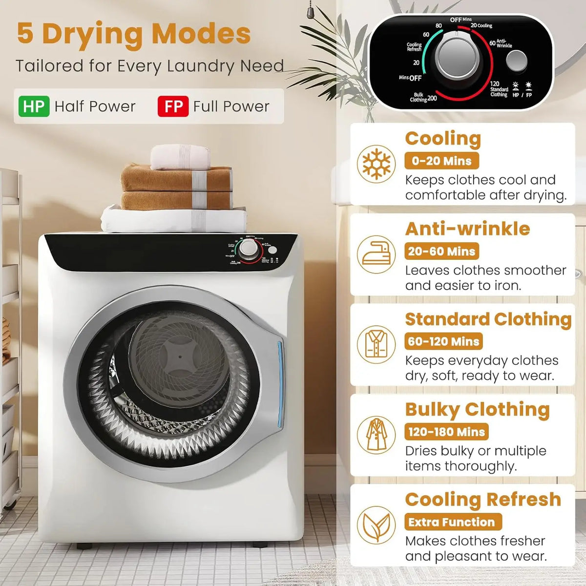 Portable Washer and Dryer Combo Set, 28 lbs Fully Automatic Washing Machine with Stainless Steel Inner Tub, 2.6 Cu.Ft Portable D