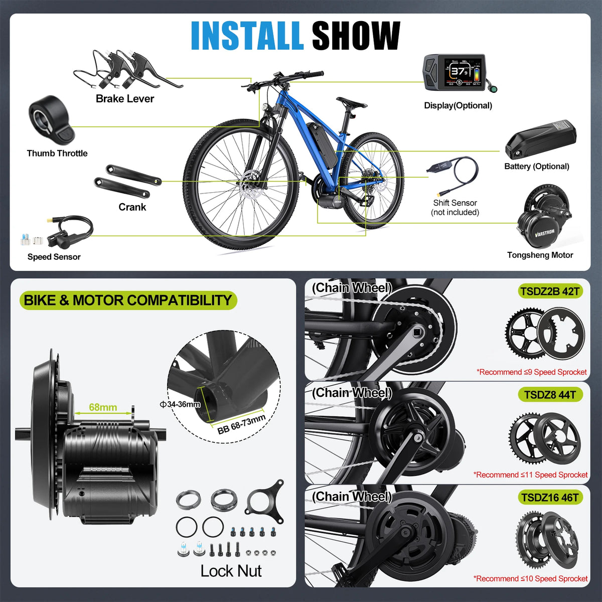 Varstrom Tongsheng Mid Drive Torque Sensor Electric Bike Motor Kit