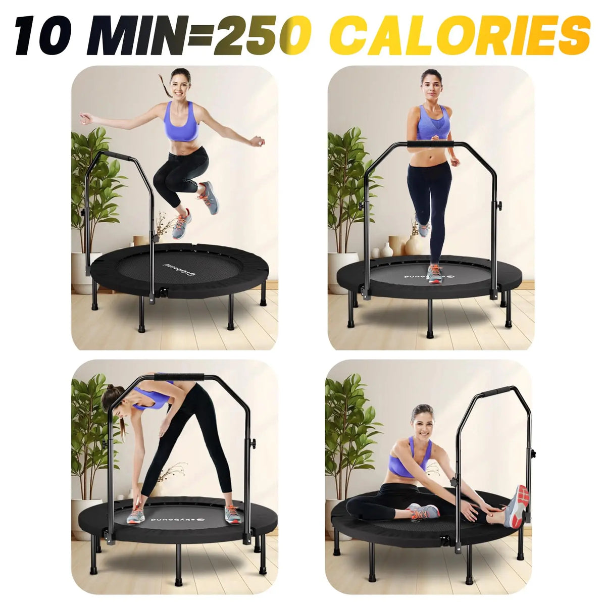 Rebounder Trampoline for Adults - 40" Foldable Mini Trampoline Fitness Rebounder with Adjustable U-Bar Handle, Max Load 350lbs,S