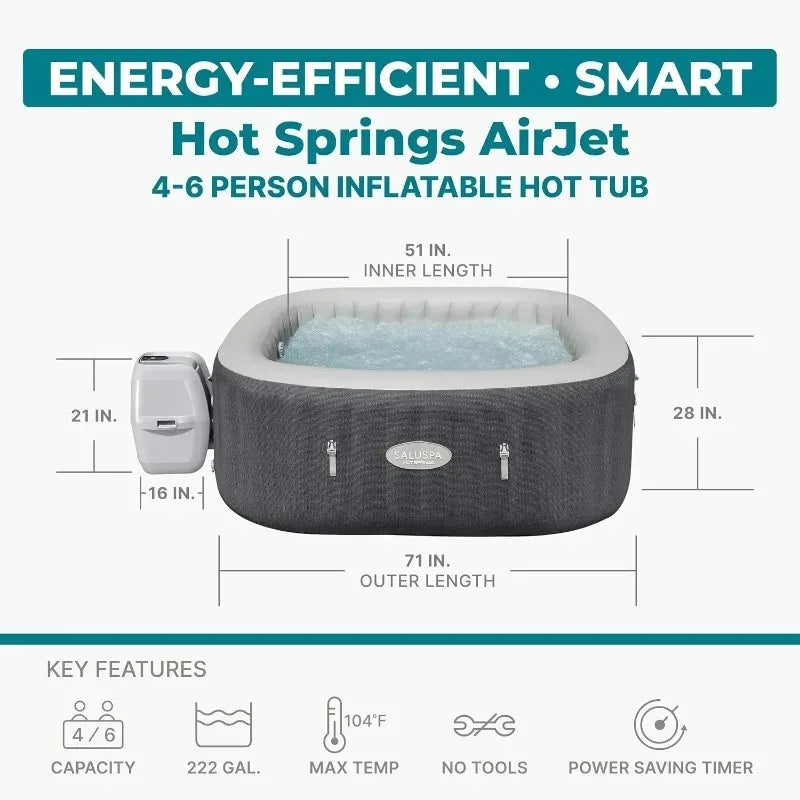 Bestway SaluSpa Hot Springs Inflatable Spa for 4-6 People, 140 AirJets, EnergySense Thermal Insulation, Smart WiFi App Control