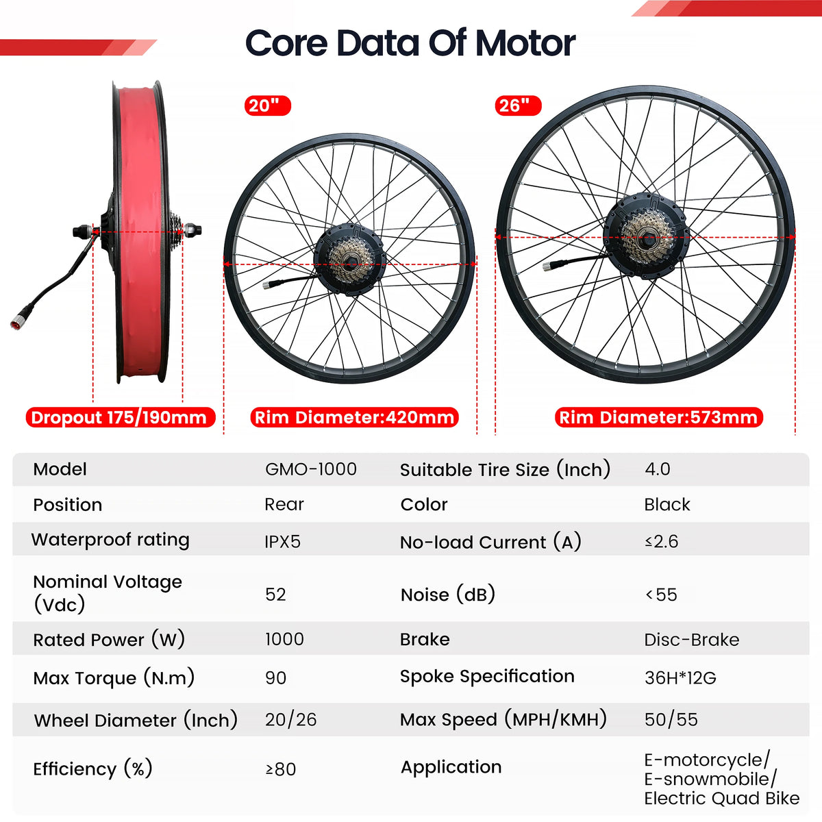 Powallon 1000W Brushless Rear Wheel Hub Motor Conversion Kit