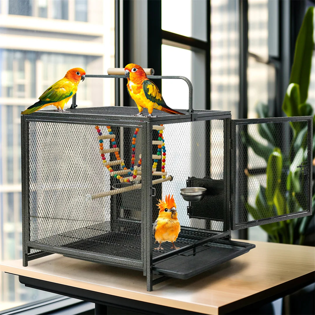 Portable Bird Cage Playpen Travel Carrier with Hammock And Toy Removable Tray for Small Pets - Outdoor And Indoor Use