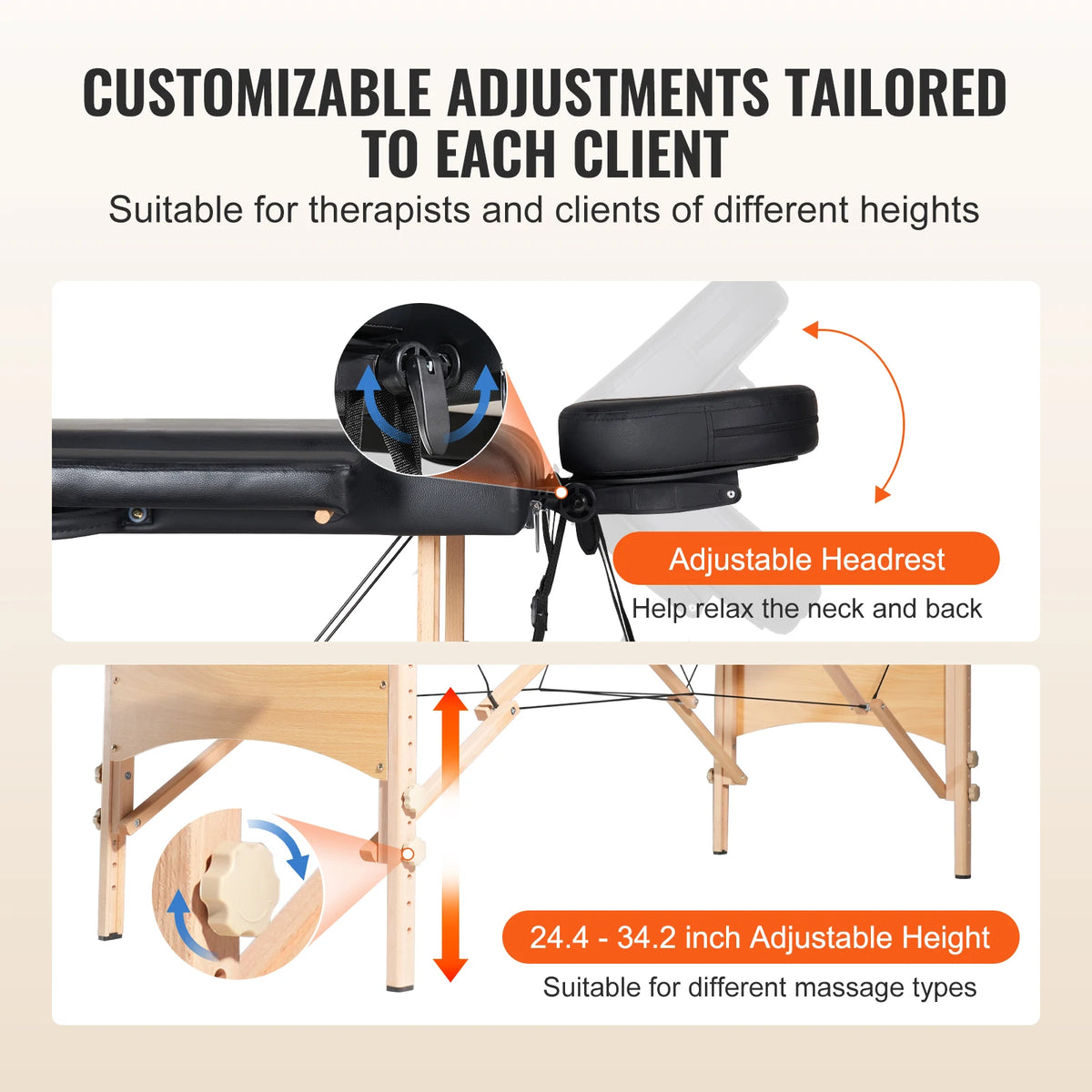SucceBuy Portable Massage Table Folding Lightweight Adjustable Salon Tattoo Bed Massage Center Spa Therapy Clinic Home Beauty