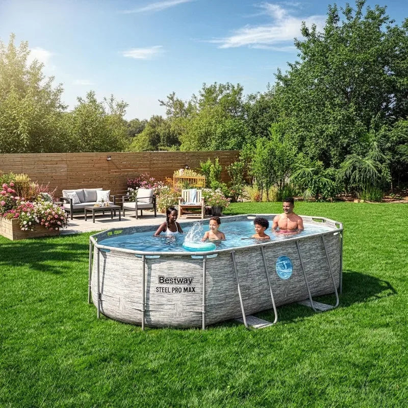 Bestway Power Steel Swim Vista 14’ x 8'2" x 39.5” Above Ground Pool, Oval Metal Frame Outdoor Swimming Pool Set with Filter Pump