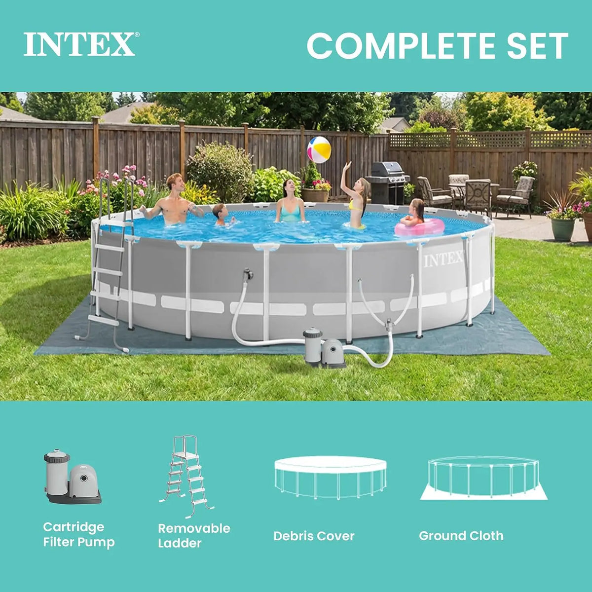 Prism Frame 20ft x 52in Round Above Ground Swimming Pool Set w/Pump, Custom