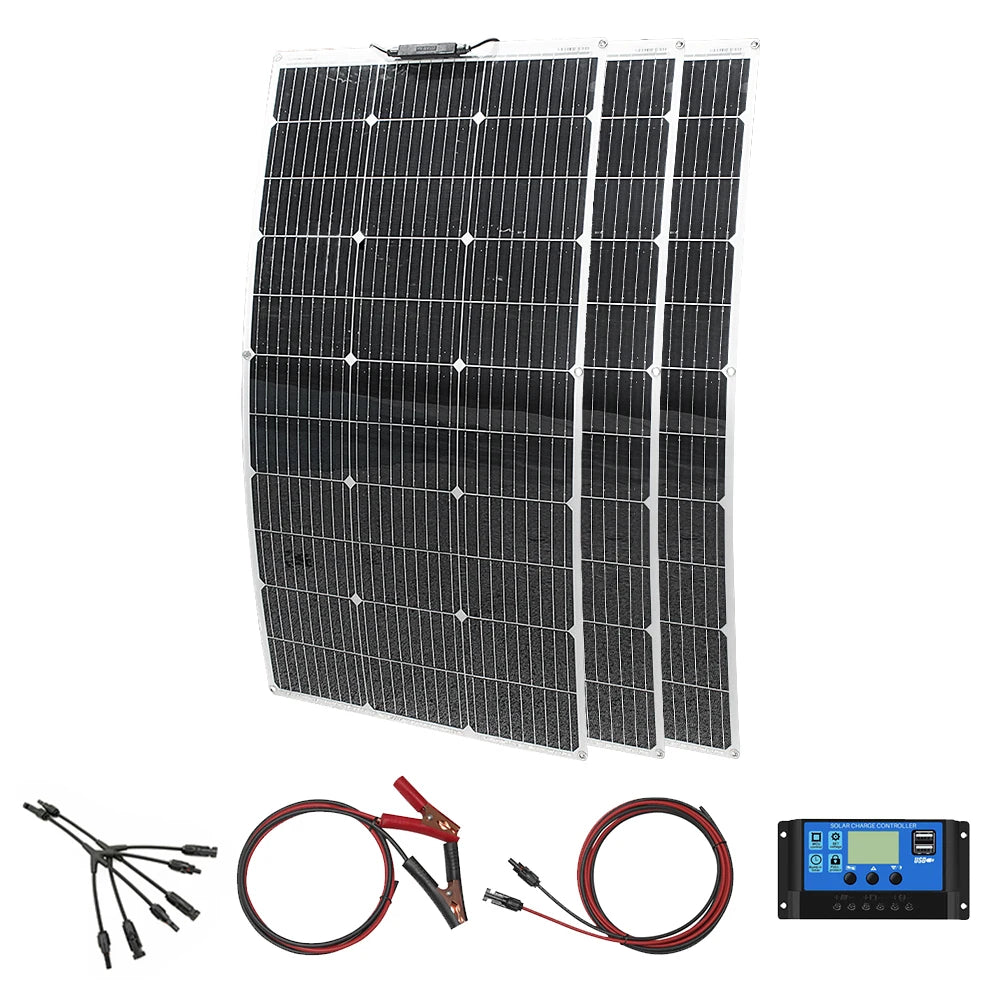 Solar Panels 400 Watts Flexible Waterproof Monocrystalline Solar Cell Panel Kit for Camping Home Car Off Grid 12Volt System