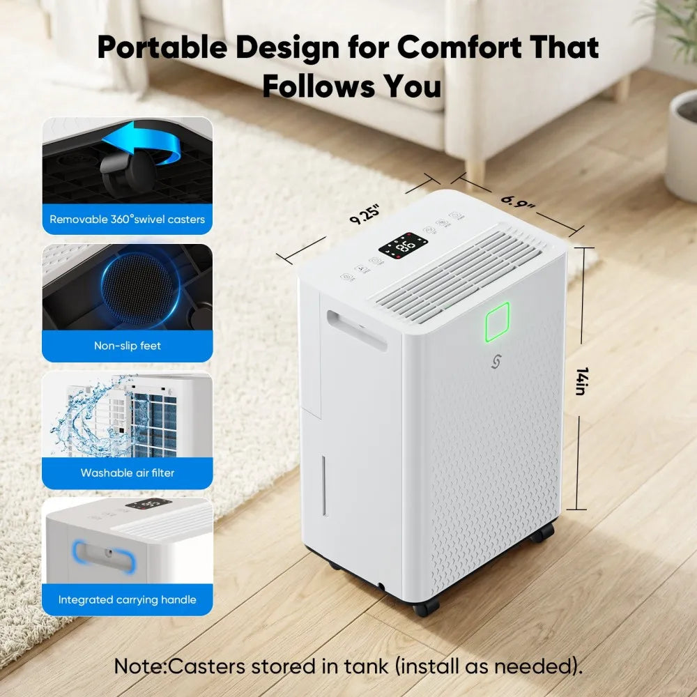 HUMILABS OL07-D008A Dehumidifier for Home & Basement, Covers up to 1600 Sq.Ft, Ultra-Quiet 37dB, Smart Humidity Control, Continuous Drain Hose, 1.7L Water Tank, Auto Defrost, Child Lock, LED Touch Panel, R290 Energy Saving