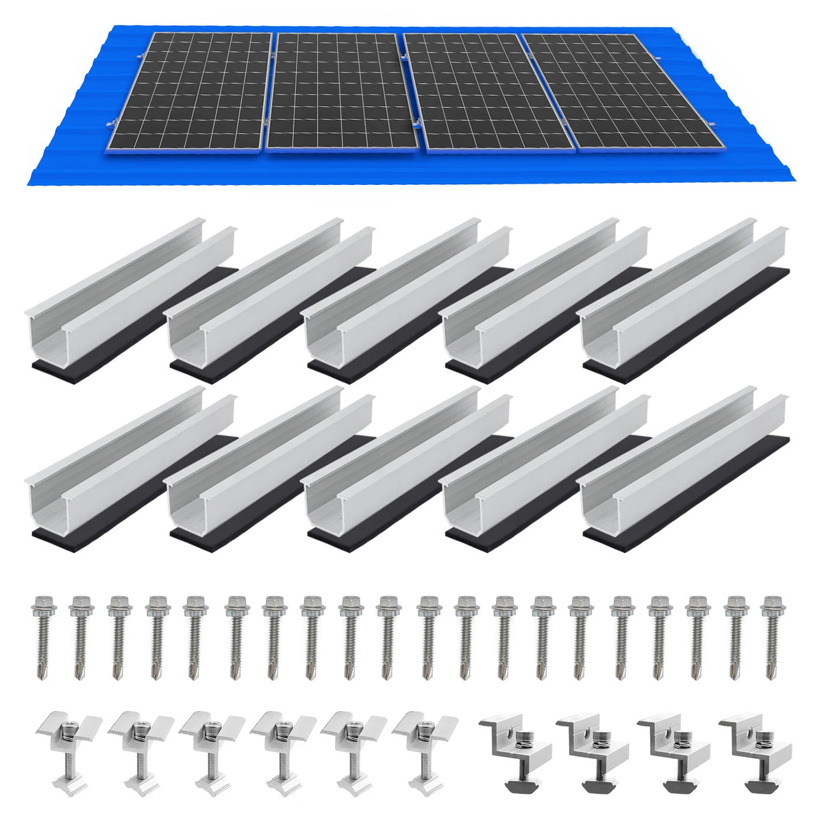 Solar Panel Mount Bracket Kit with 4.72IN/120mm Mini Rails, Middle Clamps, End Clamps and Rubber Pads for Shingle, Slate, Wood