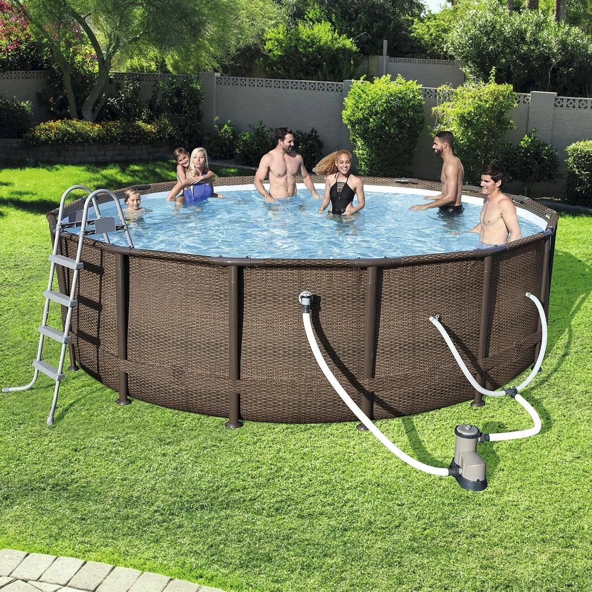Power Steel 14'x42" Above Ground Pool, Round Metal Frame Pool Set with Filter Pump & Ladder, Customized